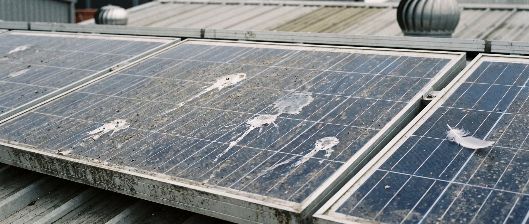 Solarmodule mit Staub und Vogelkot