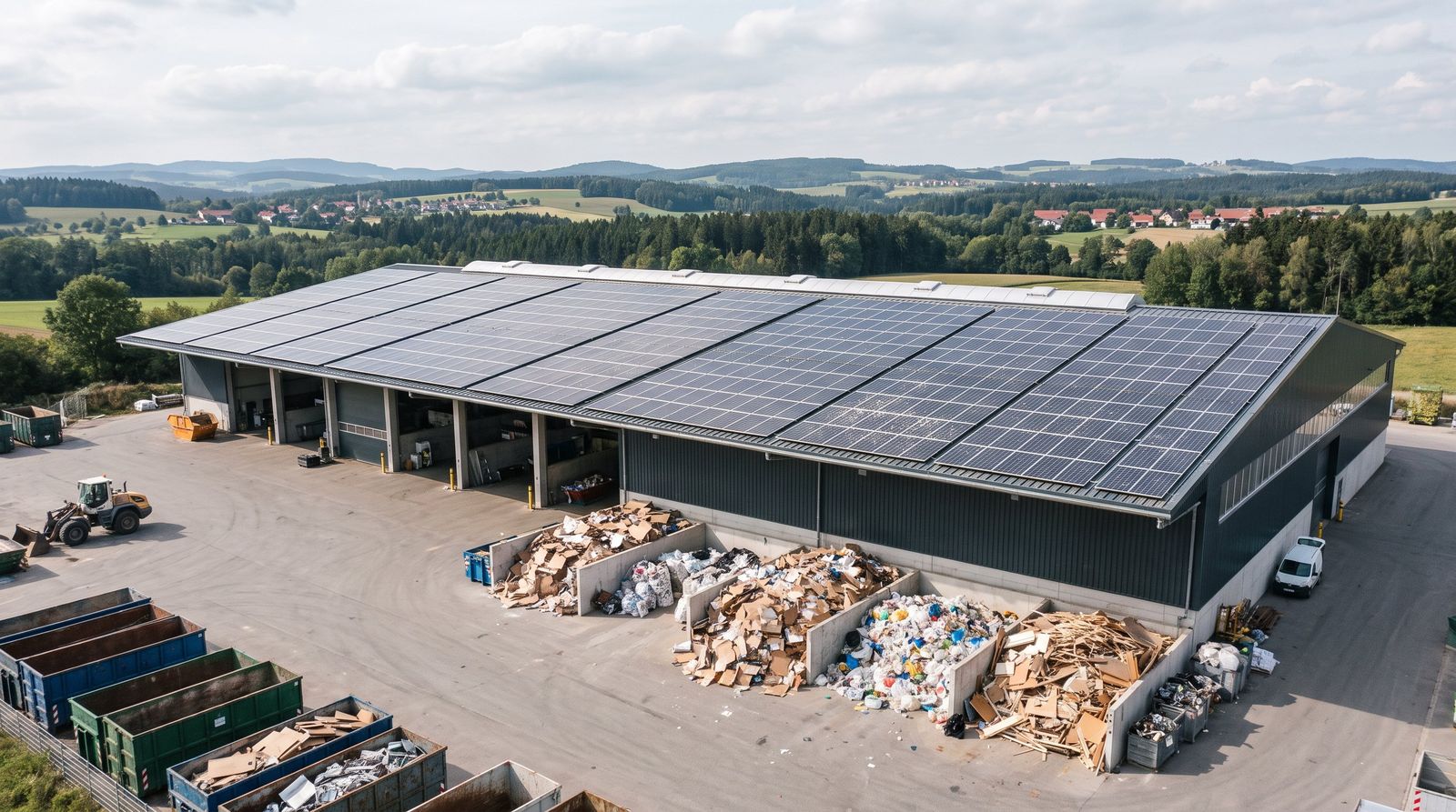 Recyclinghof mit Photovoltaikanlage auf der Sortierhalle